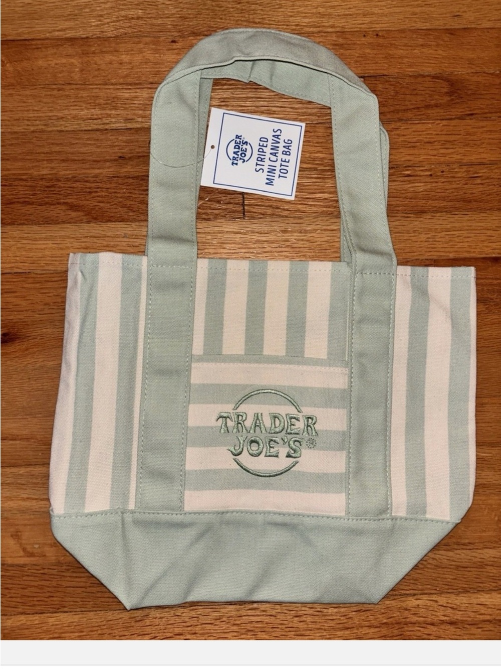 Trader Joes Mint Green Striped Tote Bag